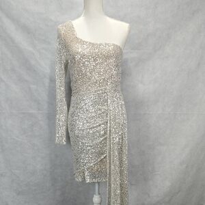 Speechless Silver One-Shoulder Sequin Dress